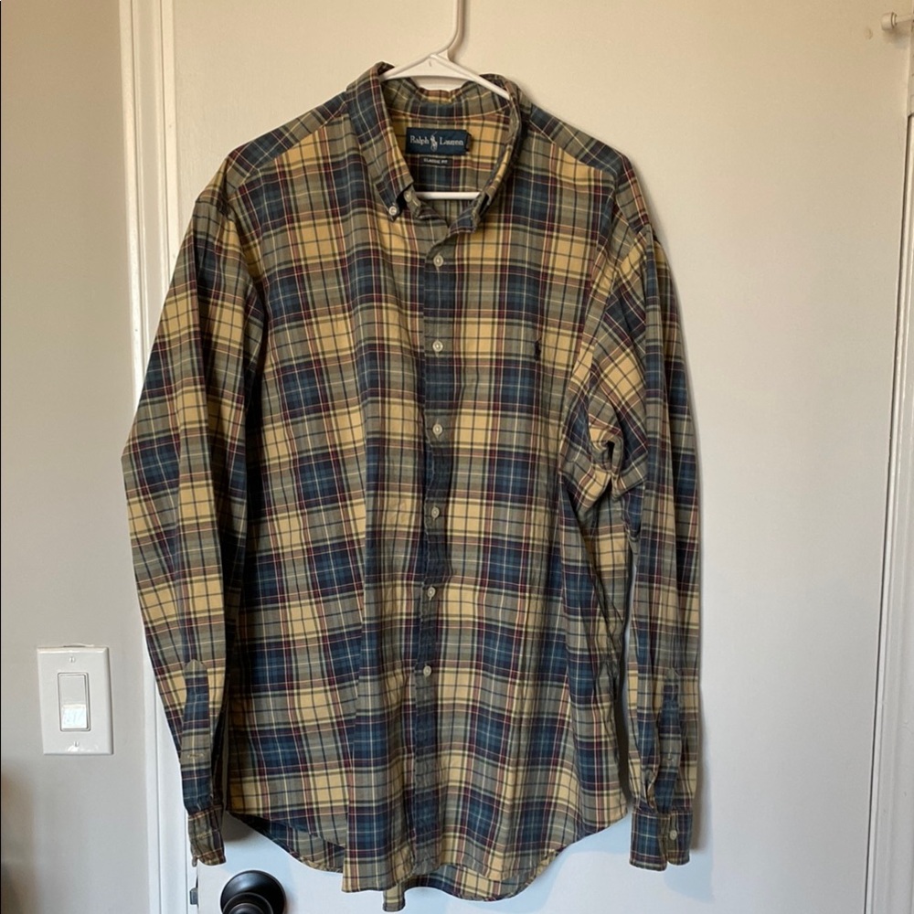 Ralph Lauren Men's Plaid Shirt - Blue and Yellow Classic Fit